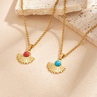 Collier vintage bohème plaqué or 18 carats avec turquoise pour femme, bijou cadeau, pendentif éventail soleil en acier inoxydable inaltérable