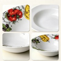 Bol à pâtes large en céramique de style italien, motif tomate et olive, bol de service en porcelaine pour salade et soupe, pour restaurant et maison