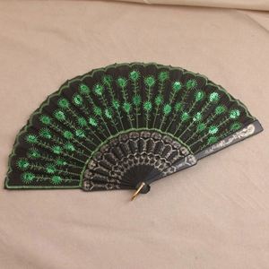 High Quality Fabric Hand Fans Advertising Portable <b>Sequined</b> Embroidery Folding Dance Fan Custom Logo Plastic Hand Fan - Product Image 2