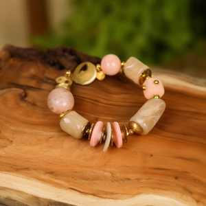 Fashion <b>Beaded</b> <b>Bracelet</b> 316L Stainless Steel PVD <b>Gold</b> Plating Sustainable Resistant Pink Beads - Product Image 3