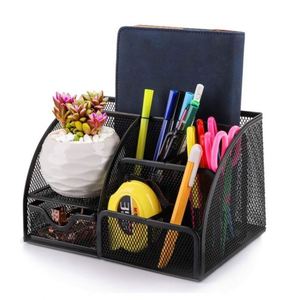 Desk Organizer with <b>Drawer</b> Desktop Wire Mesh Sorter with <b>6</b> Compartments for Pens Pencils and Letters - Product Image 4