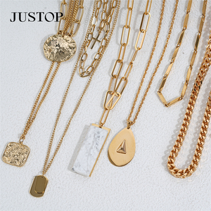 Layers <b>Long</b> Unisex OEM Wholesale Custom Stainless Steel Gold <b>Silver</b> Plating Trendy Link <b>Chain</b> Pendant <b>Necklace</b> - Product Image 4