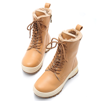 Bottes en cuir véritable marron pour femmes, doublées de fourrure, chaussures décontractées chaudes à tige haute pour l'hiver, chaussures élégantes pour femmes