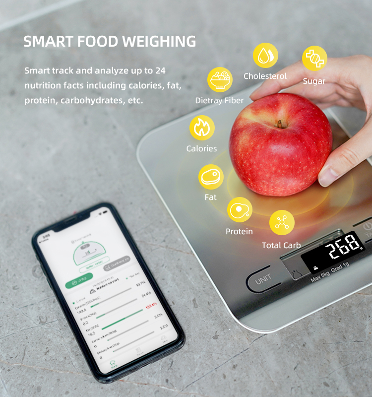 स्मार्ट भोजन वजन पोषक तत्व सेवन दाग स्टील 0.1g डिजिटल खाद्य रसोई कॉम्पैक्ट पैमाने