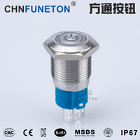 Interrupteur bouton-poussoir en aluminium et acier inoxydable, 12/35/36/110/250v, 5a, 12/16mm, avec symbole d'alimentation, en métal