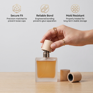Tapa de perfume cilíndrica de madera WeWood FEA15 de Vietnam, tapa redonda para botella de colonia con revestimiento de PP negro, accesorio para fragancias. - Product Image 3