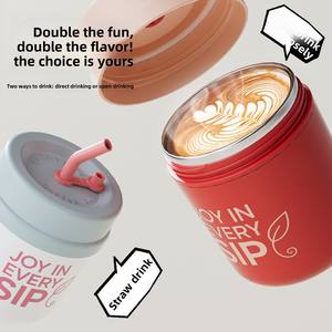 Taza de Café de Acero Inoxidable 304 con Tapa y Pajita, Vaso Reutilizable para Viaje, Botella de Agua para Bebidas Frías y Calientes, Regalo Original para Mujer - Product Image 3