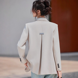 Off White Blazer Women Spring Autumn 2025 Slim Fit Irregular Back Slit Anti Wrinkle Solid Color Polyester Worsteds - Product Image 1