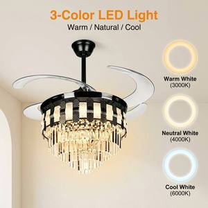 Hot Selling European Style Premium Luxury Crystal Invisible Ceiling Fan with LED Lights - Product Image 6