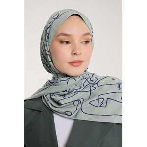 Écharpe Pure Tone carrée 100% polyester imprimée à la main vert clair bleu marine - Product Image 2