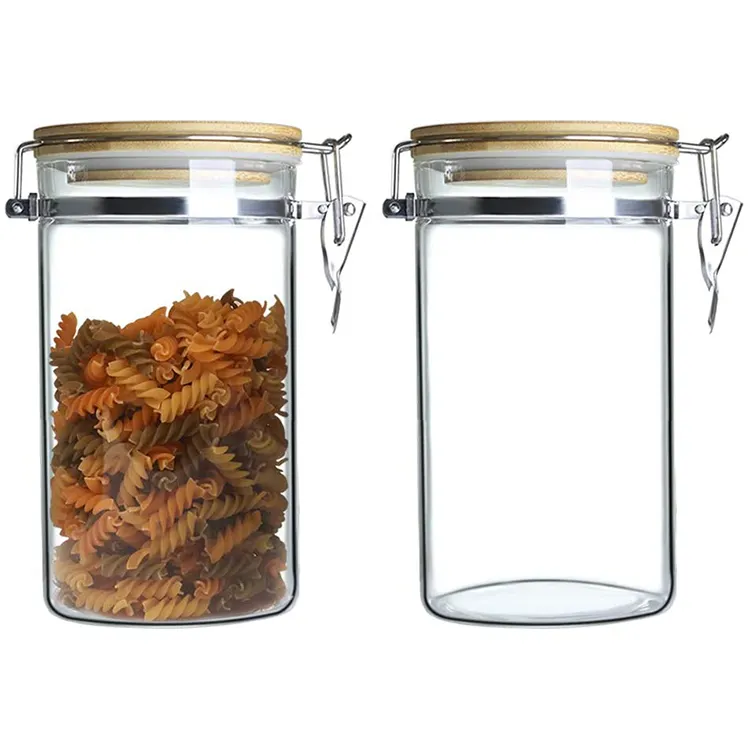 Glass Food Storage Jar with Airtight Seal Bamboo Lid Snap-Fit White Glass Food Storage Canister