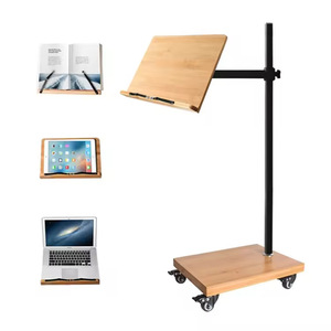 <b>Adjustable</b> Bamboo Laptop Stand With Rolling Caster Base For Home <b>Office</b> Use - Product Image 1