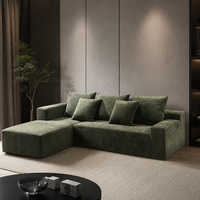 Canapé modulaire sectionnel en forme de L avec chaise longue, canapé-lit moderne en mousse à compression verte, assise profonde