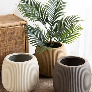 I1282 Vaso per Fiori Nordico Rotondo in Cemento con Strisce Verticali, Grande Vaso da Terra per Piante Verdi da Interno e <span class=keywords><strong>Balcone</strong></span> - Product Image 2