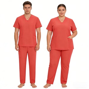 Unisex Hospital Scrub Set Short Sleeve Split Design Knitted Spandex/Polyester Fabric for <strong>Surgical</strong> and Clinical Use - Product Image 5