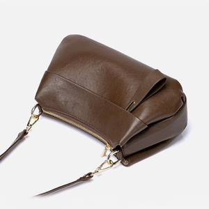 Genuine Leather <b>Shoulder</b> Bag Minimalist Design Zip Closure Single <b>Strap</b> Brown Color Daily Use Women's Handbag - Product Image 4