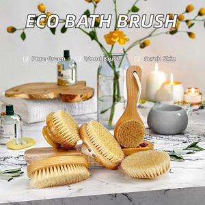 Cepillo corporal de baño de madera con certificado ecológico de alta calidad, depurador exfoliante de forma ovalada, cerdas de bambú para piel seca, piernas, Sisal - Product Image 4