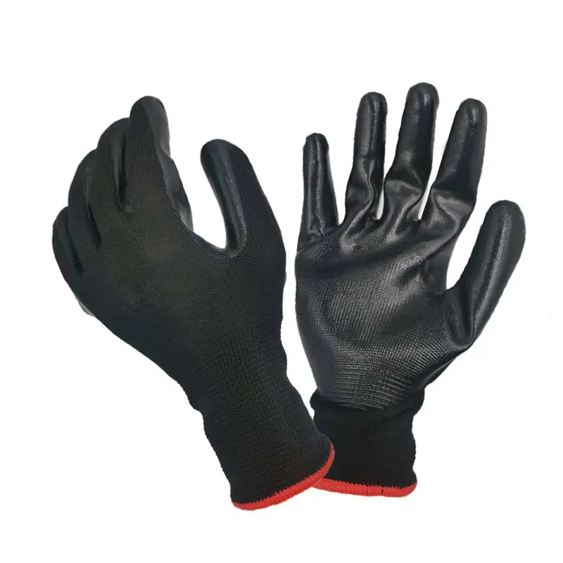 Groothandel 13G Polyester Ondergedompeld Glad Nitril Bouw Tuin Ppe Handschoenen En 388 Veiligheid Werk Nylon Gecoate Handschoenen Met Nitril