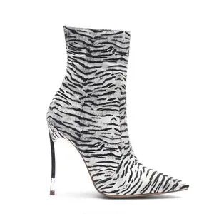 Новое поступление, женская обувь 2020, стильные привлекательные вечерние туфли на шпильке с принтом тигра в полоску и заостренным носком, женские ботильоны