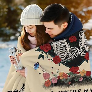 <b>Skull</b> Rose Couple Flannel Blanket Throw Blanket Nap Blanket Fade Resistant Lightweight for Home Office Nap Custom Print - Product Image 2