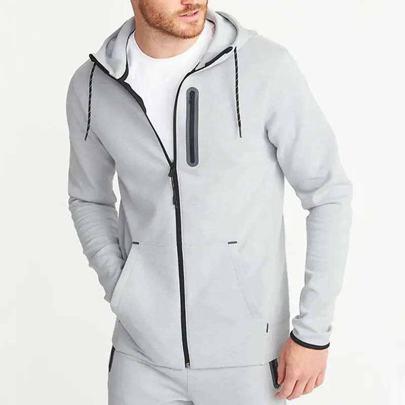 Éponge De haute Qualité Zip Up Impression Personnalisée Broderie Mince Ajustement Athlétique Streetwear sweat à Capuche Homme