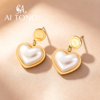 Boucles d'oreilles pendantes en perles baroques, en acier inoxydable plaqué or 18 carats, motif cœur et fleur, pour femme, mariage, usage quotidien, bijoux de mode, vente en gros