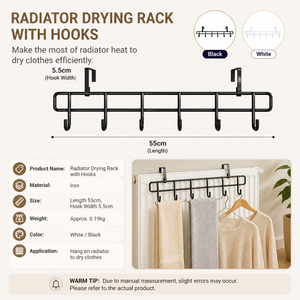 Colgador <span class=keywords><strong>de</strong></span> ropa metálico para <span class=keywords><strong>radiador</strong></span> con gran capacidad <span class=keywords><strong>de</strong></span> carga para instalación sobre <span class=keywords><strong>radiador</strong></span> en el hogar, <span class=keywords><strong>tendedero</strong></span> y perchero - Product Image 2