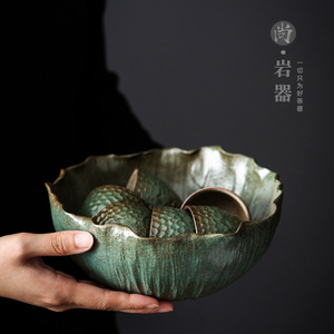 Grand égouttoir à thé en céramique, finition en pierre bleue, motif feuille de lotus, pour services à thé Kung Fu et usage domestique - Product Image 1