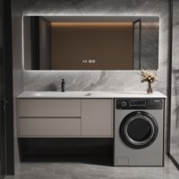 Nouvelle combinaison lavabo et meuble sous-vasque intégré en pierre frittée, courbé à chaud, personnalisé pour salle de bain et buanderie