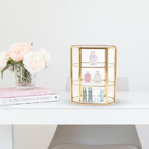 3-Tier poligono oro scatola di gioielli in metallo gingillo di vetro orecchino anello di stoccaggio decorativo per anello orecchino - Product Image 1