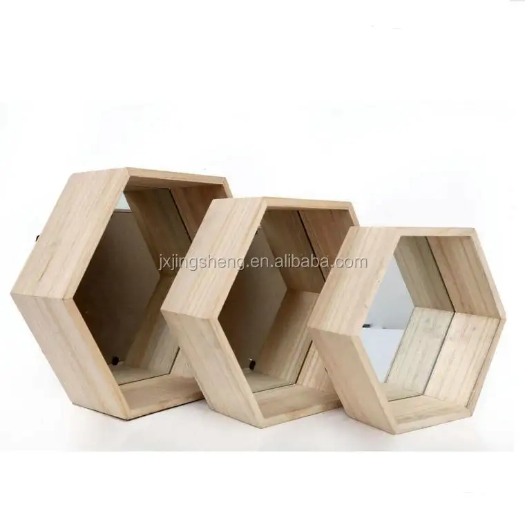 3つのフローティング六角形デザインの壁掛け棚のセット家の装飾家具
