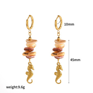 Fashion Drop <b>Earrings</b> With Natural Stone <b>Tassels</b> Animal Shape Gold Plated For Women Beach Style Jewelry TE60378 - Product Image 4