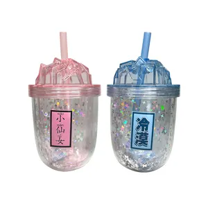 Nouveau Design tasse à thé au lait en plastique pour enfant étoile mignon Portable jus paille Double espace tasse bouteille d'eau