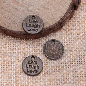 Pendentif « Vive, Riez, Aimez » en alliage de zinc argenté antique, disque gravé <span class=keywords><strong>pour</strong></span> colliers souvenir d'<span class=keywords><strong>amitié</strong></span> - Product Image 4