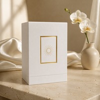 Boîte cadeau de luxe rigide blanche pour crème contour des yeux, motif soleil doré, logo personnalisé, en carton écologique avec insert en mousse EVA pour parfum