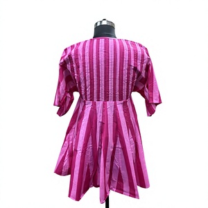Vestido de Verano Mini Oversize de Algodón con Rayas Rosas, Estilo Boho, Tipo Babydoll, con Dobladillo Acampanado y Corte en A - Product Image 2