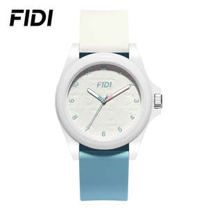 นาฬิกาข้อมือสายซิลิโคนมินิมอลลิสต์สำหรับทุกเพศ FIDI – หน้าปัดสีขาว ตกแต่งด้วยสีแดงและสีน้ำเงิน สไตล์ลำลองและสปอร์ตสำหรับการสวมใส่ในชีวิตประจำวัน - Product Image 3