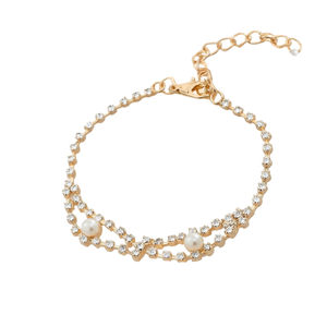 Bracelet tendance en alliage plaqué or avec zircon et imitation perle pour mariage, fête, cadeau, bijoux de mode pour femmes - Product Image 1