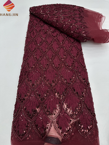 Nouveau <span class=keywords><strong>Tissu</strong></span> en Dentelle Africaine de Luxe 2025, Broderie Florale <span class=keywords><strong>3D</strong></span> Française de Haute Qualité, Dentelle Nigériane Perlée à Paillettes pour Robes de Mariée - Product Image 3