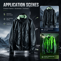 Manteau long à capuche réactif à la température, noir à vert, imperméable, pour homme