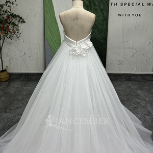 Jancember LSSG135 Elegant Boat Neck Satin Wedding Gowns Dress with Train - Product Image 6