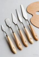 Ensemble de 5 couteaux à palette en acier inoxydable, manche ergonomique en bois, pour mélanger, racler et modeler les peintures à l'huile/acrylique, légers, pour l'art