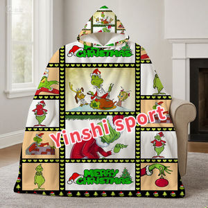 Poncho personalizado de dibujos animados para niños y adultos, toalla, capa de Navidad, manta, chal con sombrero para adultos, ropa de cama con capucha de franela y lana - Product Image 1