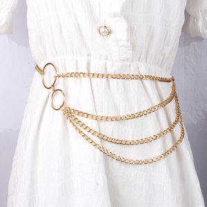 สร้อยคอแฟชั่นแบบหลายชั้นสีทองสำหรับผู้หญิง เครื่องประดับสำหรับงานปาร์ตี้ ดีไซน์พู่ห้อยทำจากโลหะผสมสังกะสี - Product Image 1