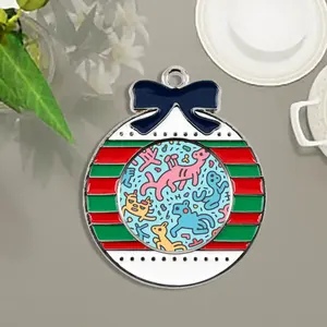 Colgantes elegantes de decoraciones navideñas de aleación circular con imagen personalizada para decoración festiva - Product Image 1