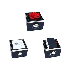 New Design Valentines Day Eternal Rose Preserved Rose Flowers In A Acrylic Box Preserved Roses With Rotating Jewelry Box