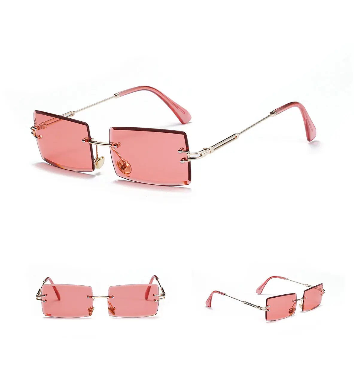 2020 Trending Fashionable Metal Frame Rectangle Vintage Rimless Sunglasses