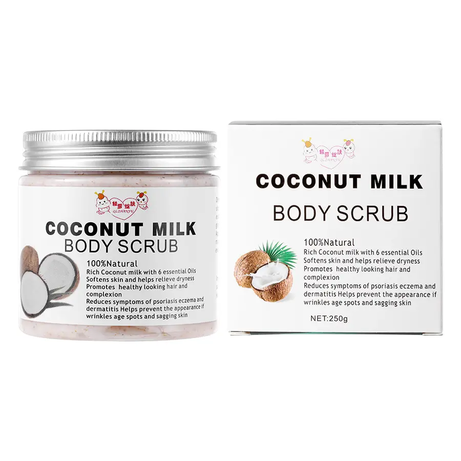 OEM Großhandel natürliches Kokosnuss öl Haut peeling Anti Akne Deep Skin Renewal Aufhellen der Haut Kokosmilch Körper peeling