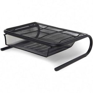 High Quality Mesh Monitor Stand <b>Computer</b> <b>Desk</b> Riser Shelf with Side Compartment and Pull Out Drawer <b>Desk</b> Organizer - Product Image 4
