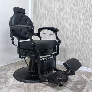 Fauteuil de barbier inclinable robuste noir, réglable hydrauliquement, avec base ronde et repose-pieds - Product Image 1